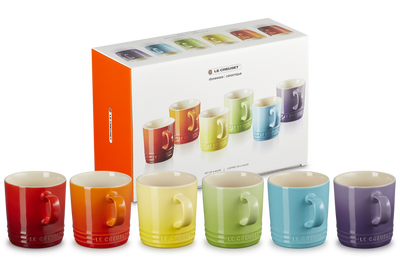 Stoneware Rainbow Set of 6 Espresso Mugs